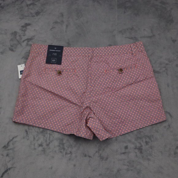 Gap Shorts Womens 10 Pink Flat Front Hot Pants Slash Pocket Button Zip Geometric - Picture 12 of 16
